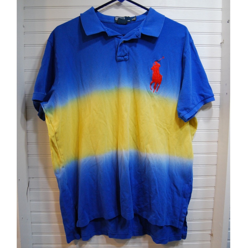Chief Keef Polo Ralph Lauren Big Pony shirt XL Blue & Yellow ombre gradient Y2K